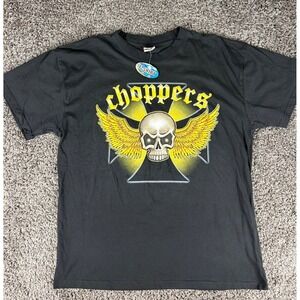Vintage Choppers Biker T-Shirt Mens XL Black Winged Skull Y2K 2005 Graphic Tee
